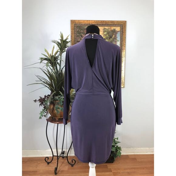 Olive Tree Bodycon Dress Women's Medium Purple Long Sleeve Ruched Stretchy - Picture 3 of 8